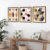 Cuadro Trio Dorado Ilustración Geométrica