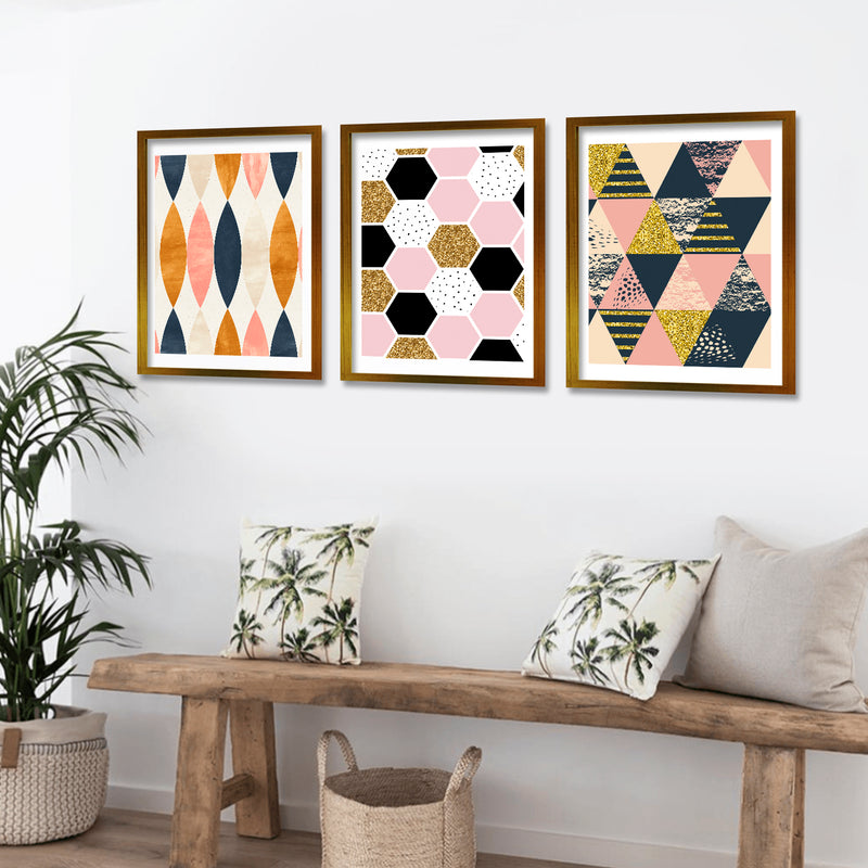 Cuadro Trio Dorado Ilustración Geométrica
