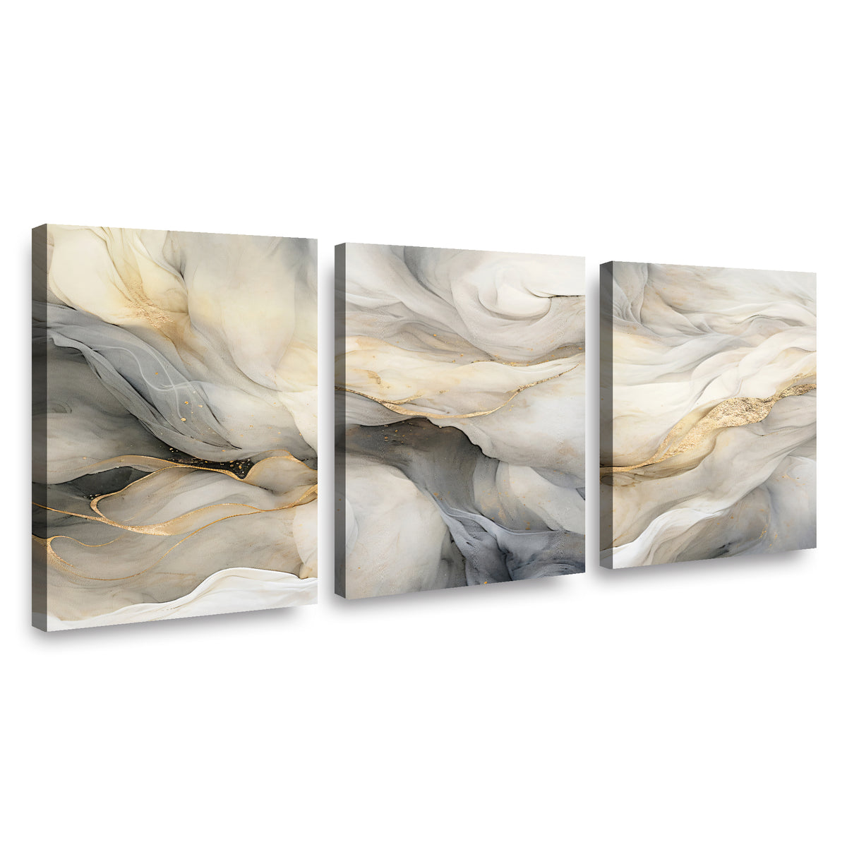 Canvas Trio Marmol Gris y Dorado