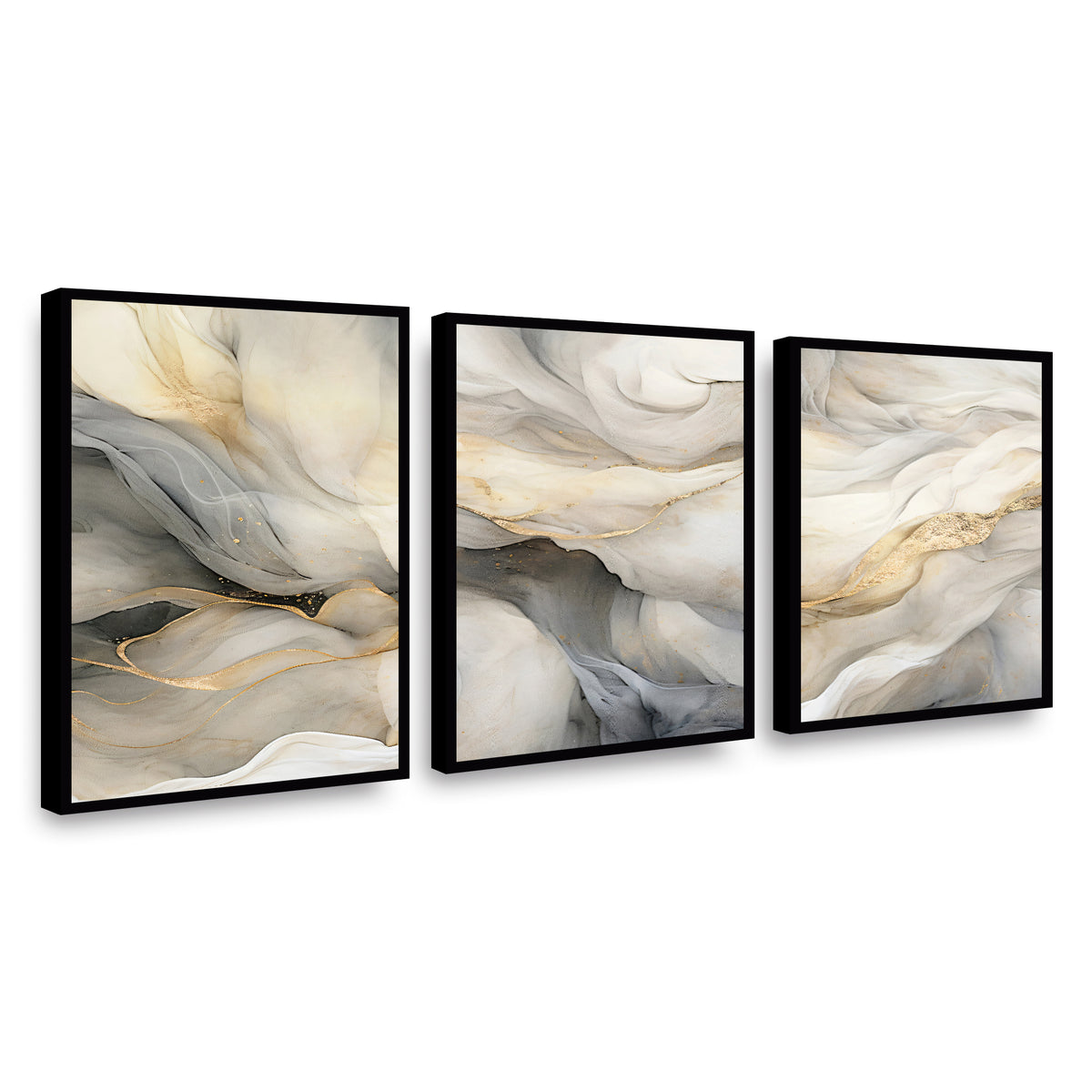 Canvas Trio Marmol Gris y Dorado