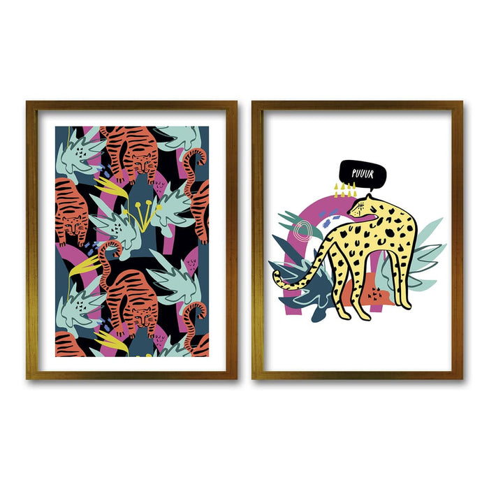 Cuadro Duo Dorado Tigre Fluor