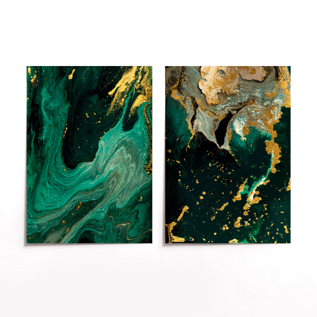 Cuadro Duo Dorado Verde Marmol