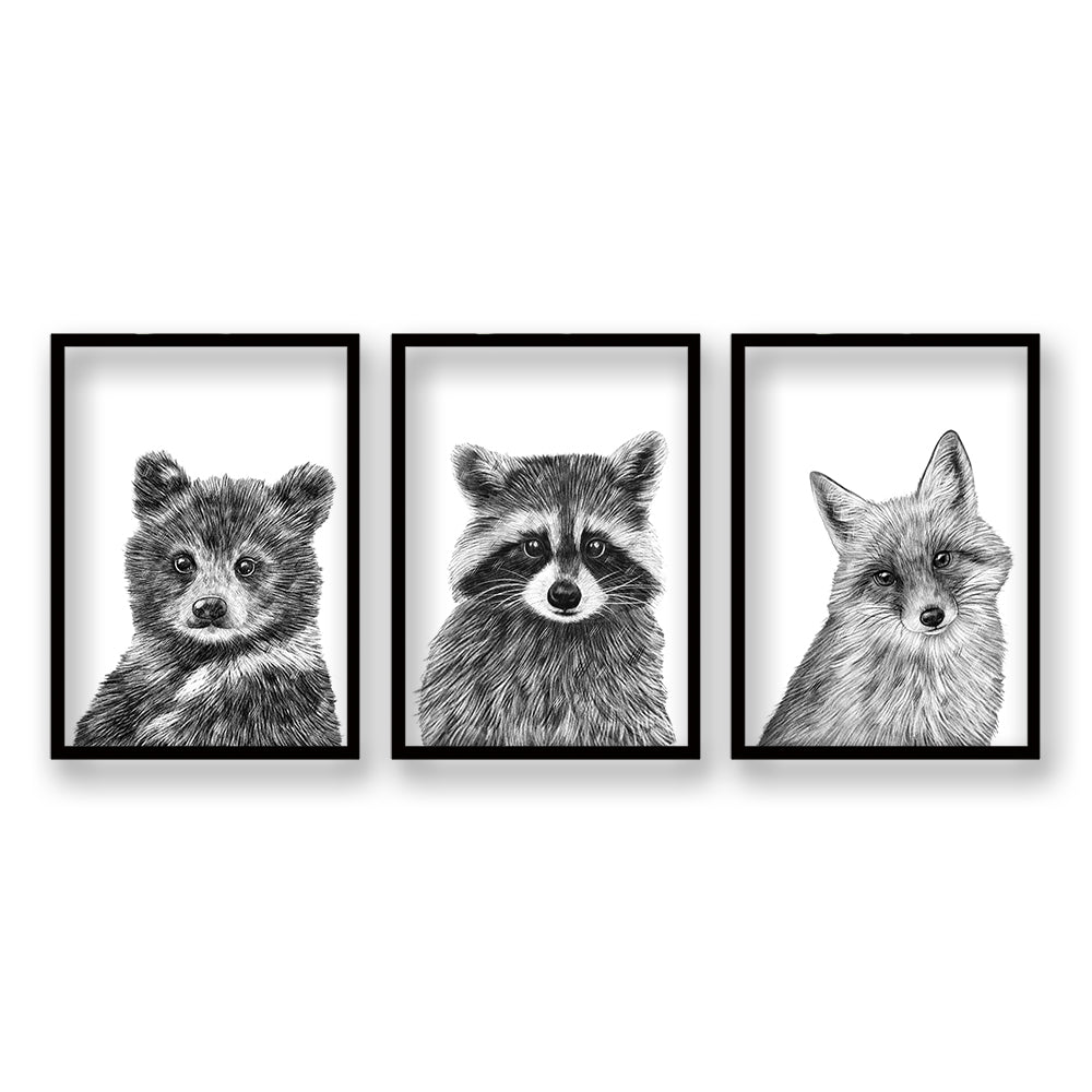 Cuadro Trio Oso, Mapache y Zorro