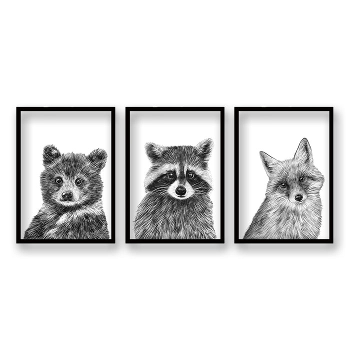 Cuadro Trio Oso, Mapache y Zorro