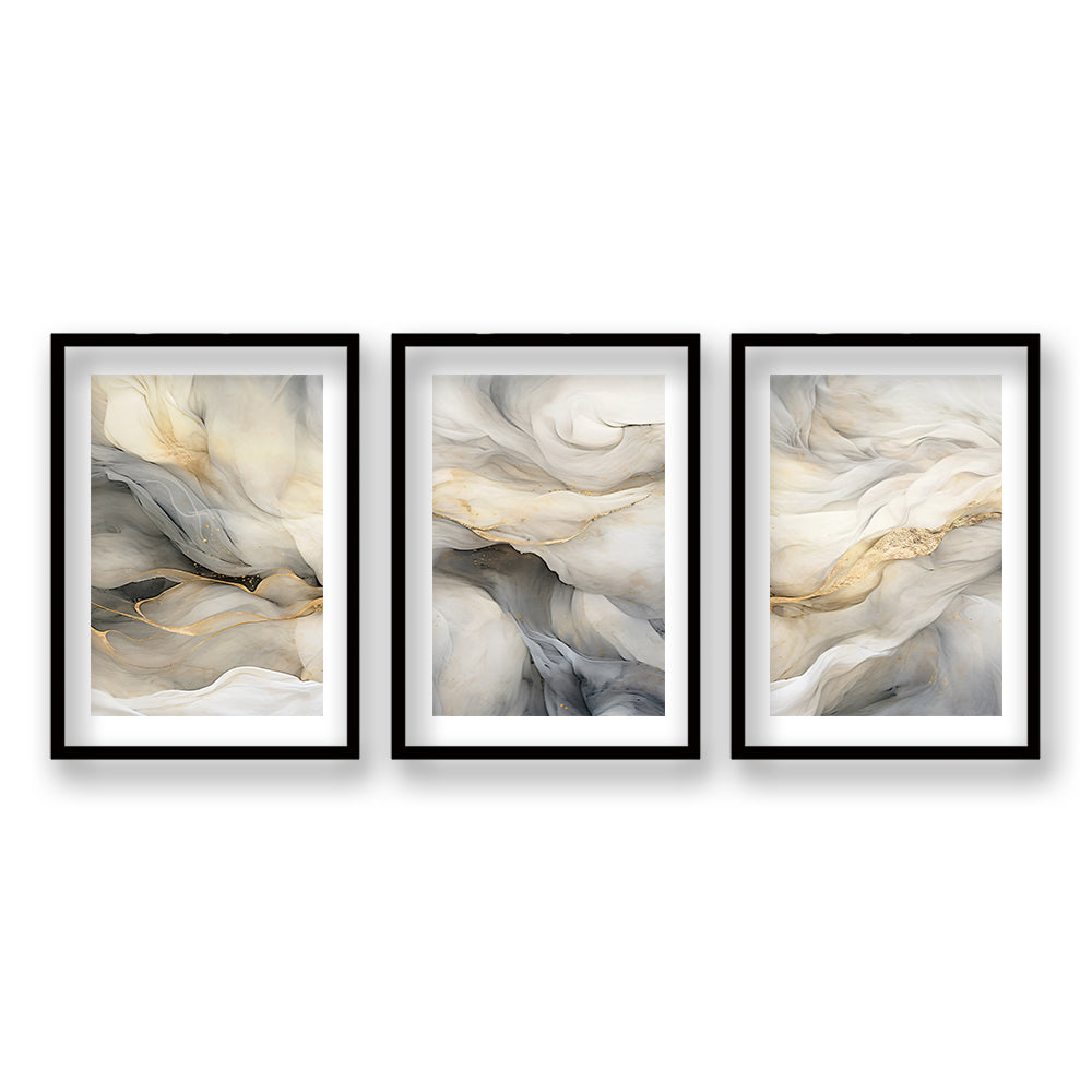 Cuadro Trio Marmol Gris y Dorado