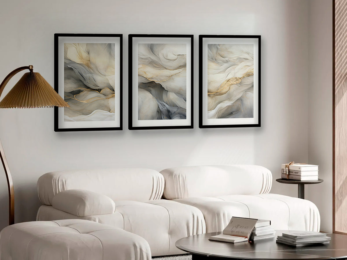 Cuadro Trio Marmol Gris y Dorado
