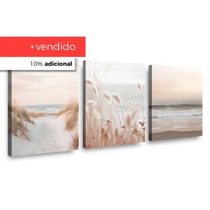 Canvas Trio Walking Beach